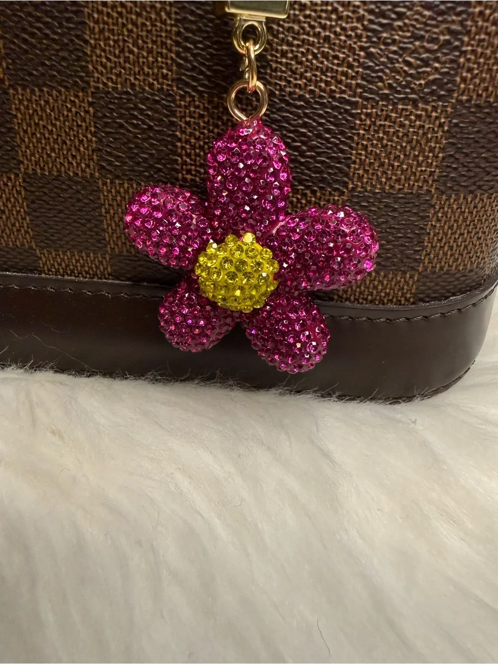 Pink Crystal Flower Bag Charm